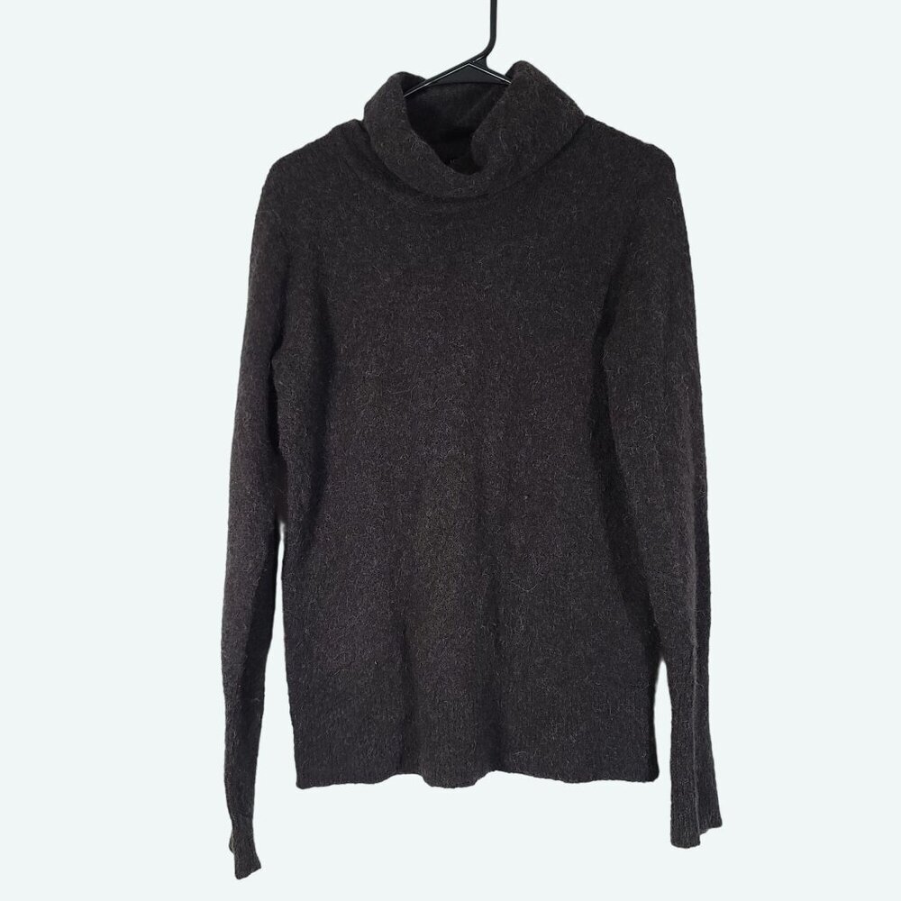 J Crew Wool Aplaca Blend Fuzzy Nubby Turtleneck Sweater Dark Gray Medium